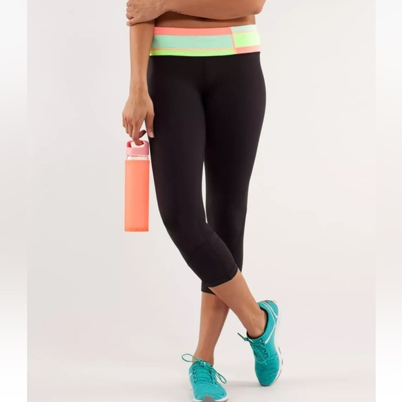 LuLuLemon Inspire Crop II Black Quilt Spring Mesh Capri Pocket Leggings Size 8 M - Picture 7 of 7